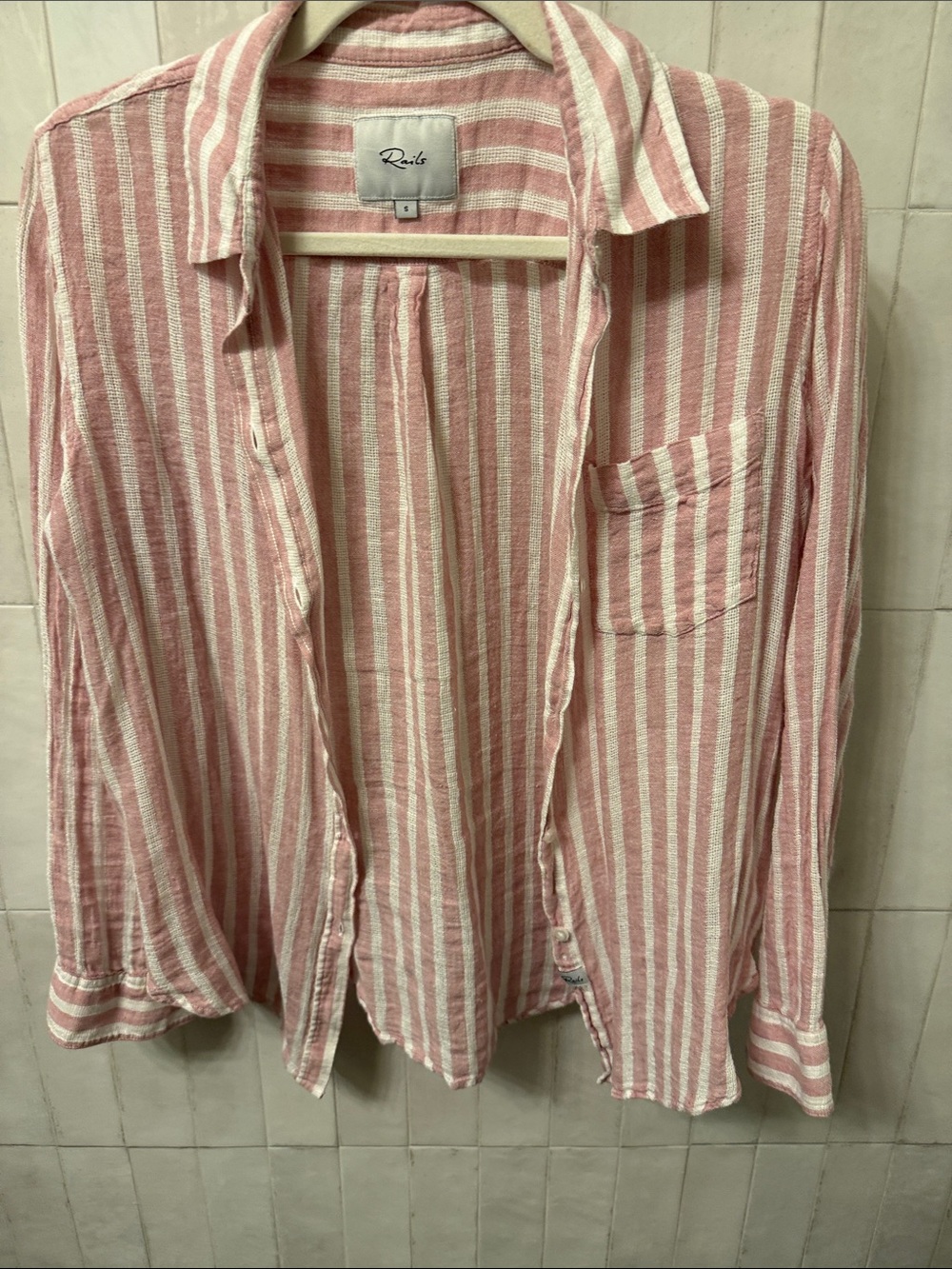 Rails Pink & White Vertical Stripe Button-Up Shirt